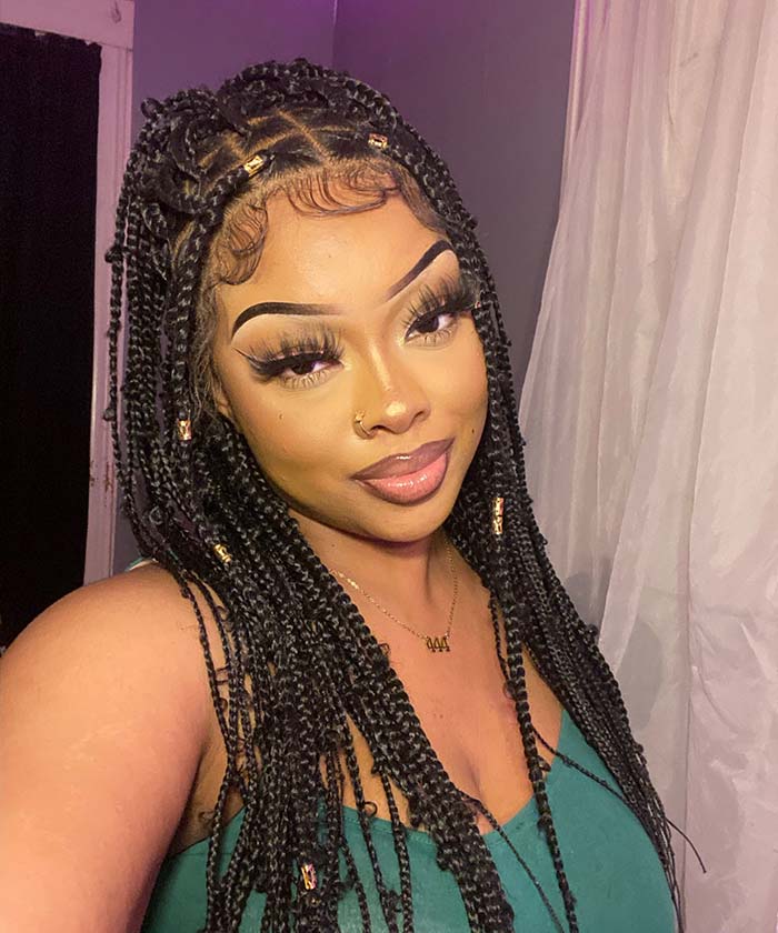 Fancivivi Butterfly Knotless Braids Over Hip-Length 36" Full Hand Tied Lace Medium Box Braided Wig