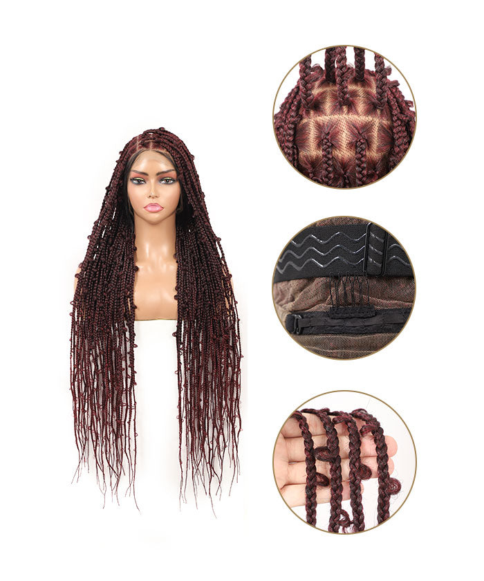 Fancivivi Butterfly Knotless Braids Over Hip-Length 36" Full Hand Tied Lace Medium Box Braided Wig