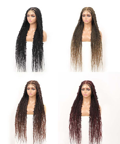 Fancivivi Butterfly Knotless Braids Over Hip-Length 36" Full Hand Tied Lace Medium Box Braided Wig