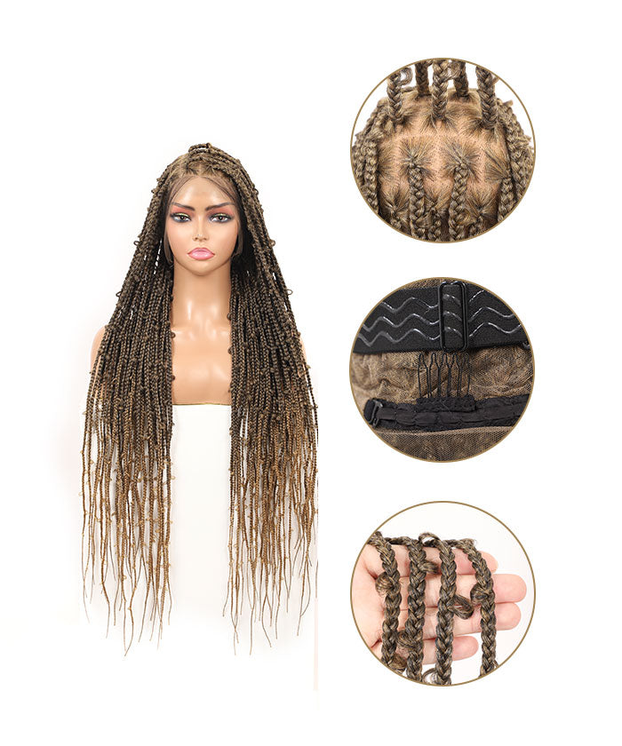 Fancivivi Butterfly Knotless Braids Over Hip-Length 36" Full Hand Tied Lace Medium Box Braided Wig