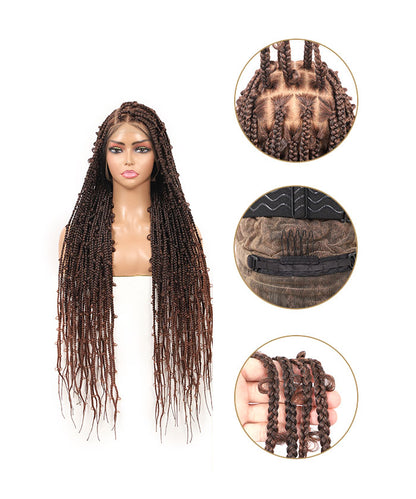 Fancivivi Butterfly Knotless Braids Over Hip-Length 36" Full Hand Tied Lace Medium Box Braided Wig