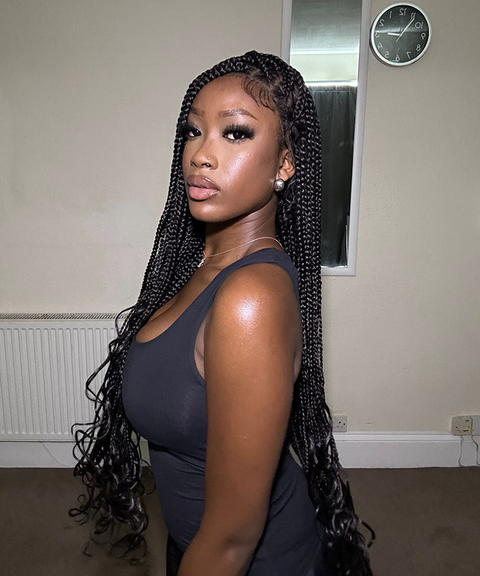 Fancivivi 36" Full Lace Knotless Small Square Box Braids Wig with Loose Wave Ends