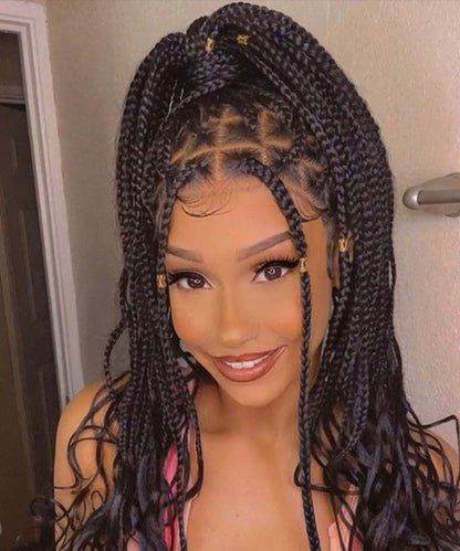 Fancivivi 36" Full Lace Knotless Small Square Box Braids Wig with Loose Wave Ends