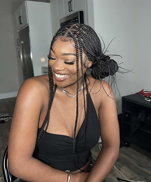 Fancivivi Small Knotless Box Braids Triangle Over Hip-Length 36" Full Hand Tied Lace Braided Wig