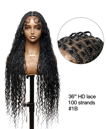 Super High Density Tangleless 36" HD Lace Knotless Boho Small Box Braided Wig 121 Strands  - Human Baby Hair