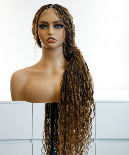 Super High Density Tangleless 36" HD Lace Knotless Boho Small Box Braided Wig 121 Strands  - Human Baby Hair