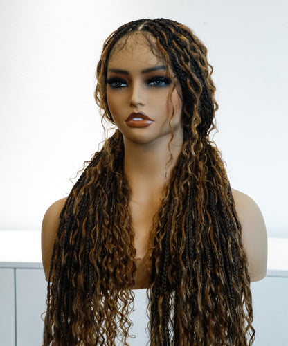 Super High Density Tangleless 36" HD Lace Knotless Boho Small Box Braided Wig 121 Strands  - Human Baby Hair