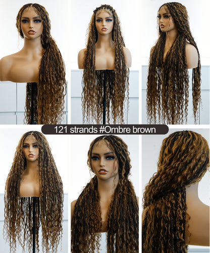 Tangleless Human Hair Boho Curls HD Lace Knotless Box Braided Wig Full Hand-tied - Human Baby Hair