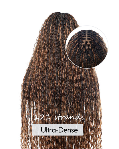 36" Human Hair Boho Curls HD Lace Knotless Box Braided Wig Full Hand-tied - Human Baby Hair