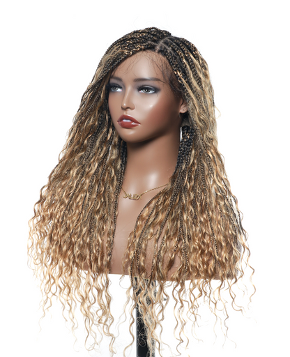 24" HD Lace Lightweight Tangleless Human Hair curls Full Hand Tied Boho Box Braided Wig