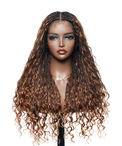 24" HD Lace Lightweight Tangleless Human Hair curls Full Hand Tied Boho Box Braided Wig