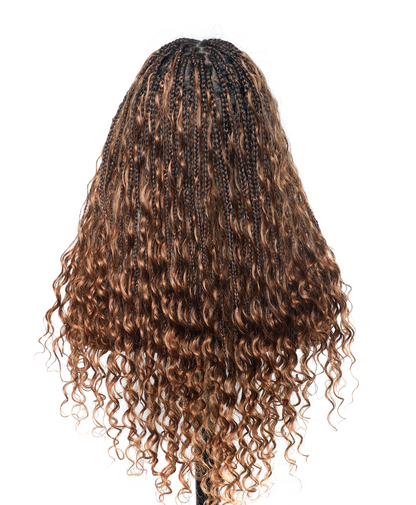 24" HD Lace Lightweight Tangleless Human Hair curls Full Hand Tied Boho Box Braided Wig