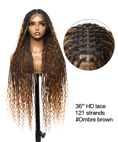 Tangleless Human Hair Boho Curls HD Lace Knotless Box Braided Wig Full Hand-tied - Human Baby Hair