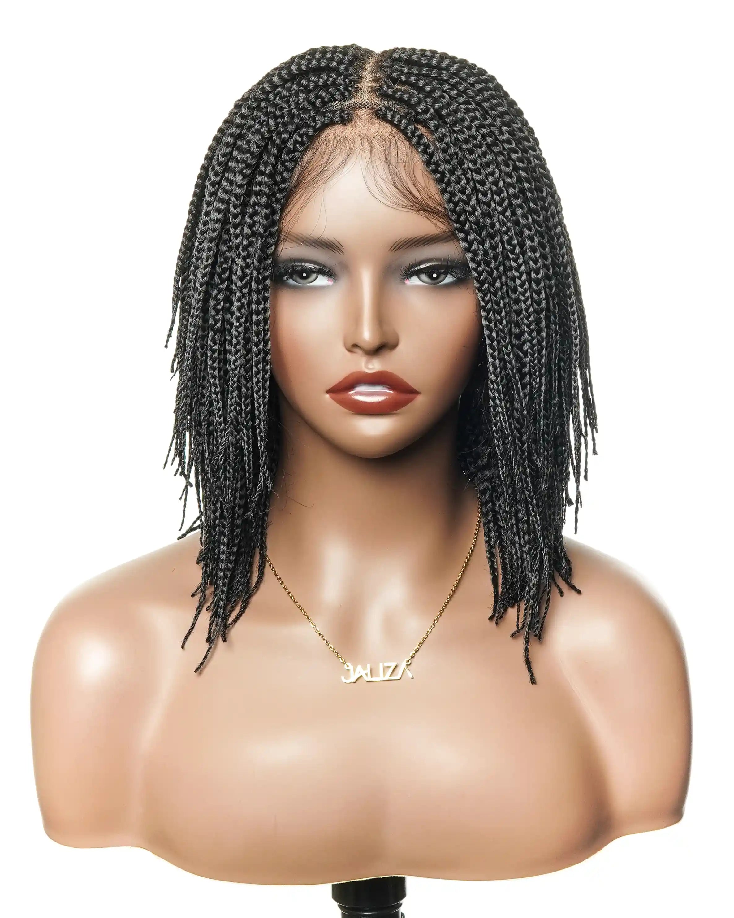 12" Free Part Layered Bob Box Braided Wig (Pre Bleached Human Hair Lace Base)