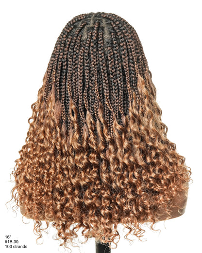 18" Pre Bleached Human Hair Lace & Human Hair Culry Ends HD Full Lace Knotless Curly Braided Wig 100 Strands(Made to order, ships in 1-2 weeks)