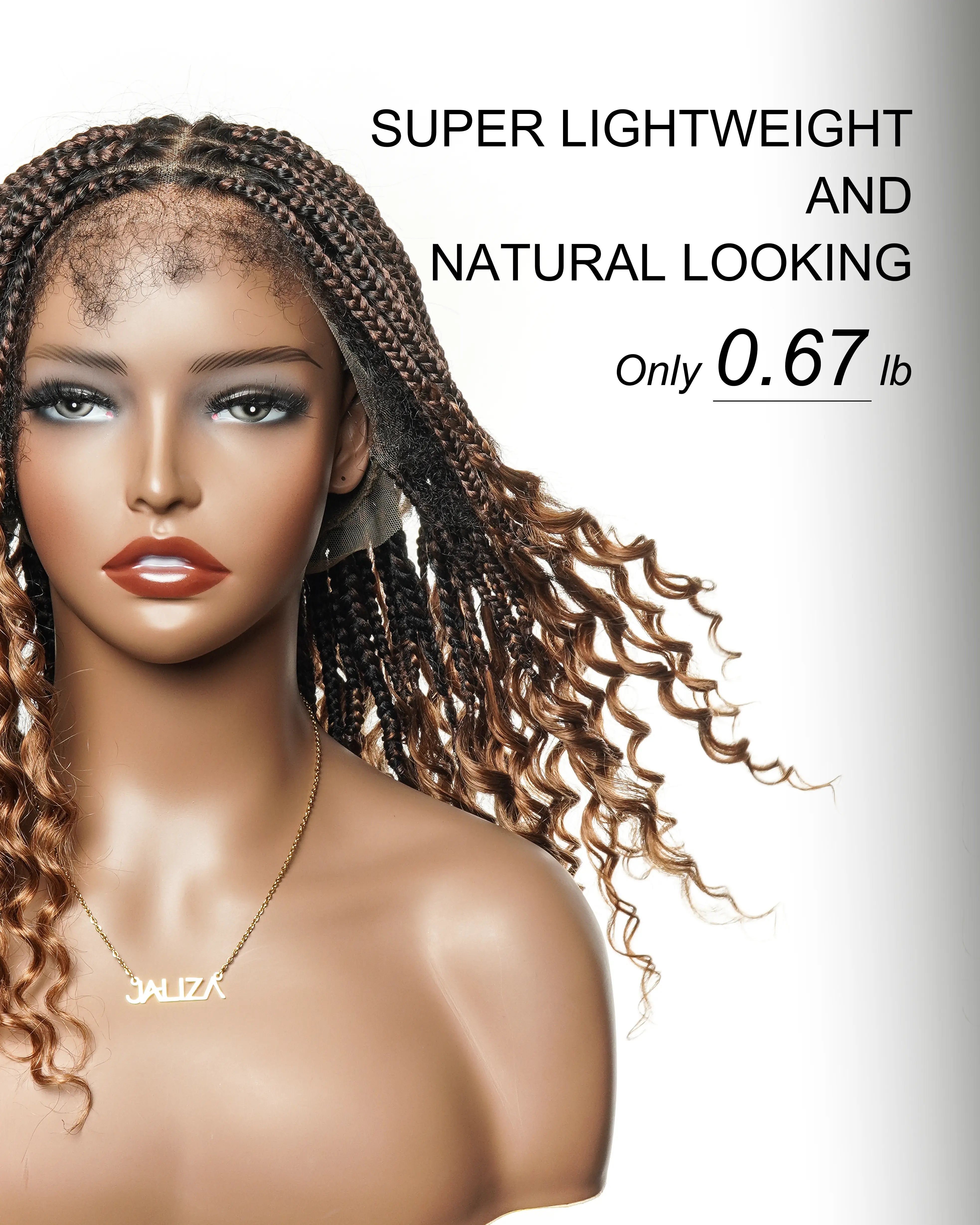 18" Pre Bleached Human Hair Lace & Human Hair Culry Ends HD Full Lace Knotless Curly Braided Wig 100 Strands