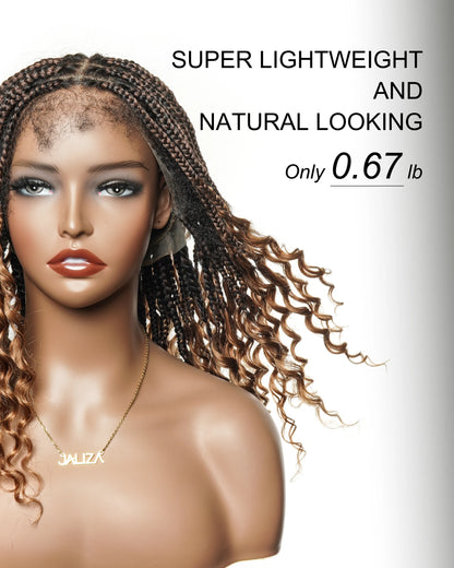 18" Pre Bleached Human Hair Lace & Human Hair Culry Ends HD Full Lace Knotless Curly Braided Wig 100 Strands(Made to order, ships in 1-2 weeks)