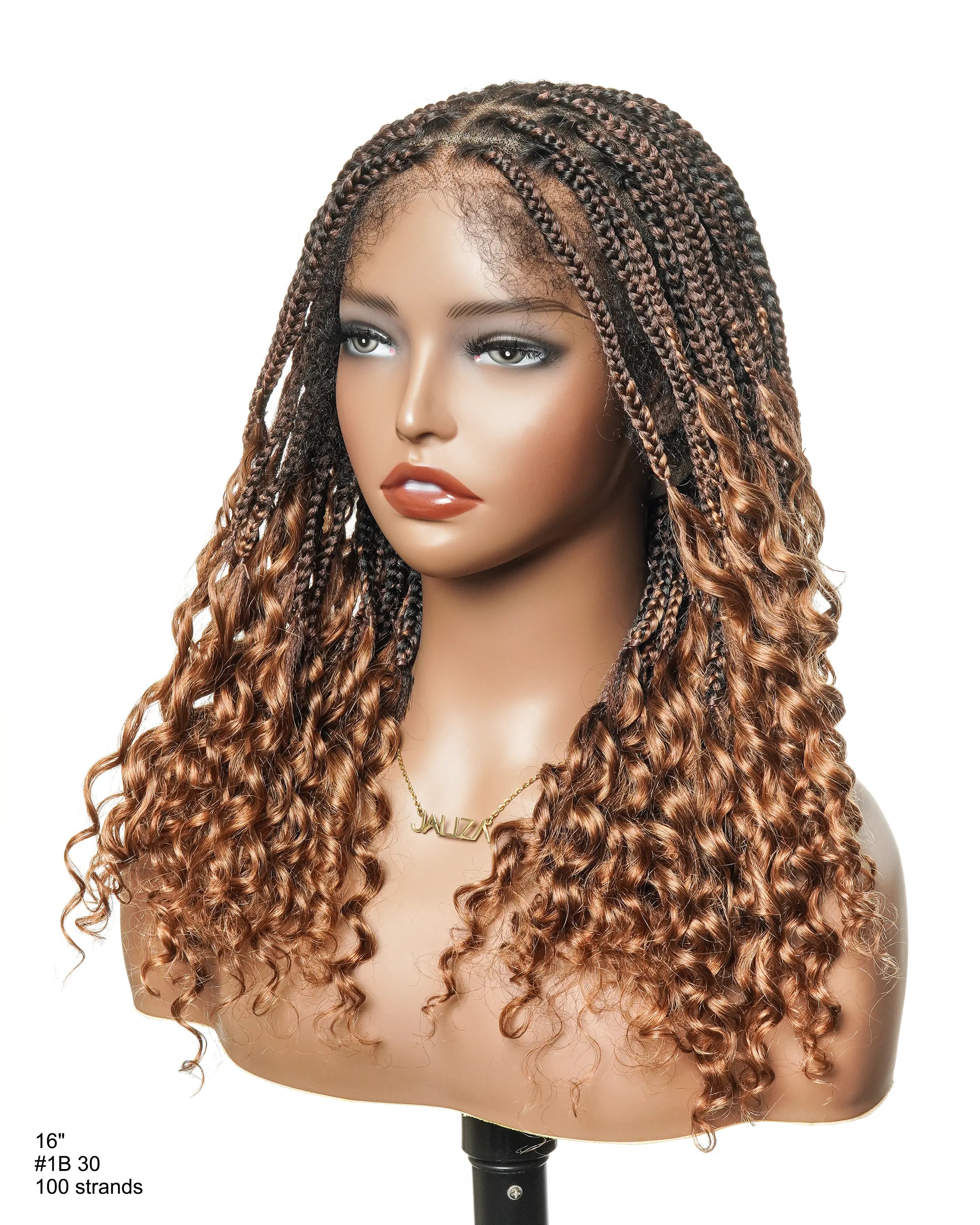 18" Pre Bleached Human Hair Lace & Human Hair Culry Ends HD Full Lace Knotless Curly Braided Wig 100 Strands(Made to order, ships in 1-2 weeks)