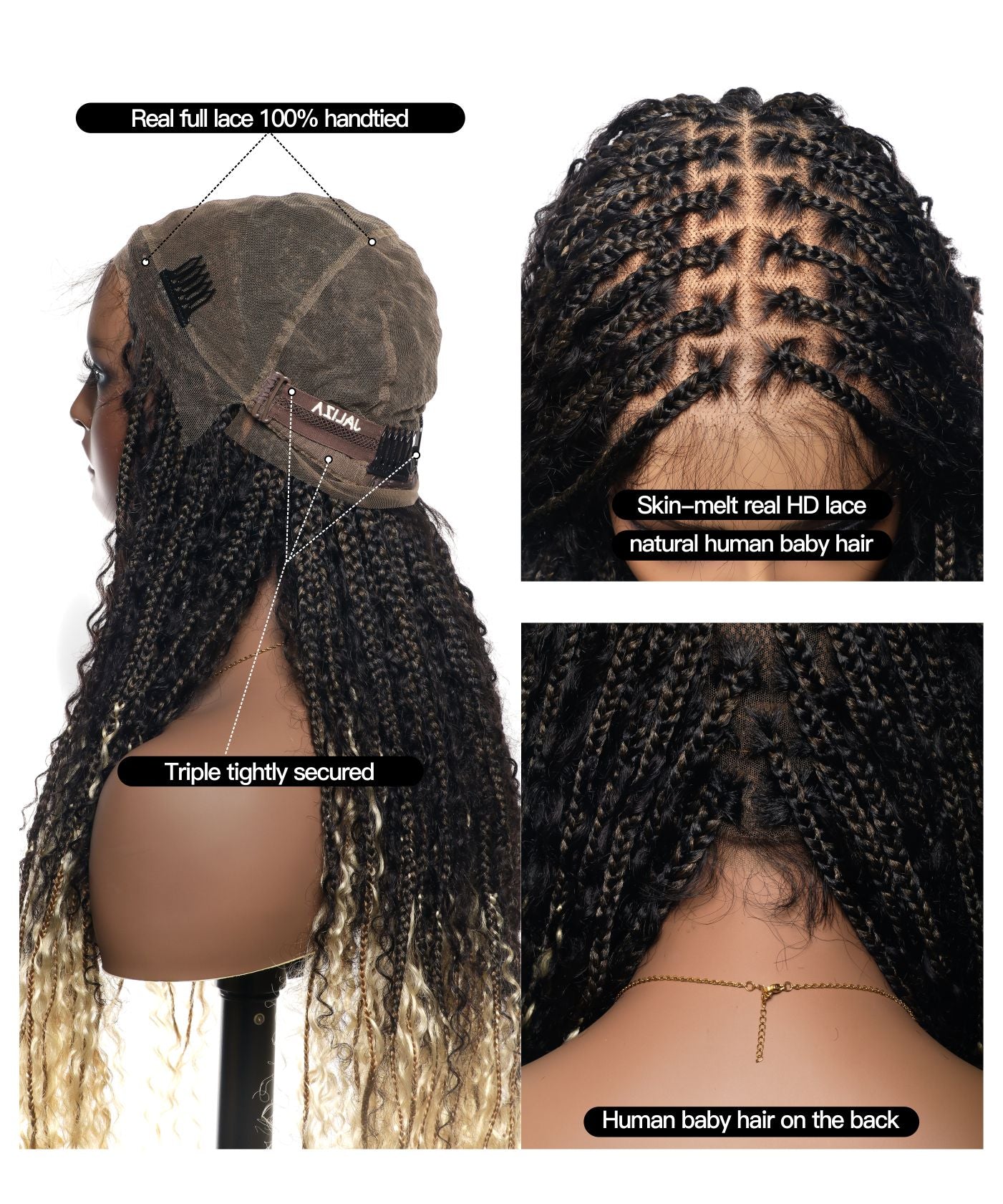 Diane's 36" Ombre Boho Box Braided Wig (Extra Full Human Hair Boho Curls)