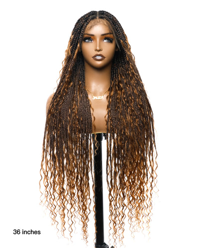 Super High Density Tangleless 36" HD Lace Knotless Boho Small Box Braided Wig 121 Strands  - Human Baby Hair