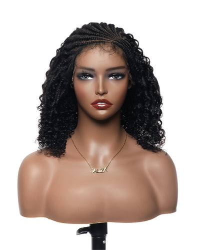 12" Cornrow Style Human Hair Back Braided Wig