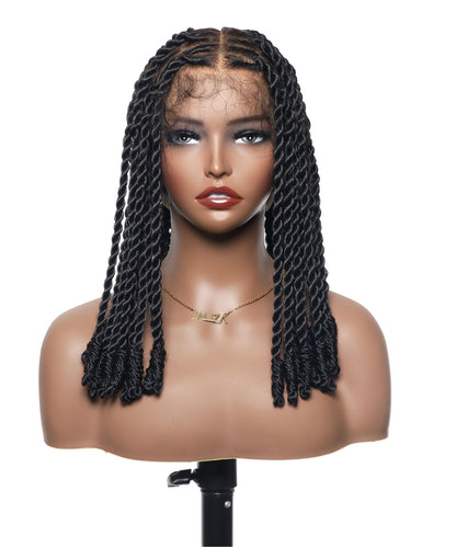 14" Pre Bleached HD Lace Invisible Locs Cross Twist Braided Wig