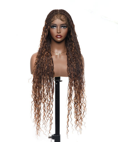 Tangleless Human Hair Boho Curls HD Lace Knotless Box Braided Wig Full Hand-tied - Human Baby Hair