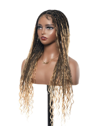 24" HD Lace Lightweight Tangleless Human Hair curls Full Hand Tied Boho Box Braided Wig