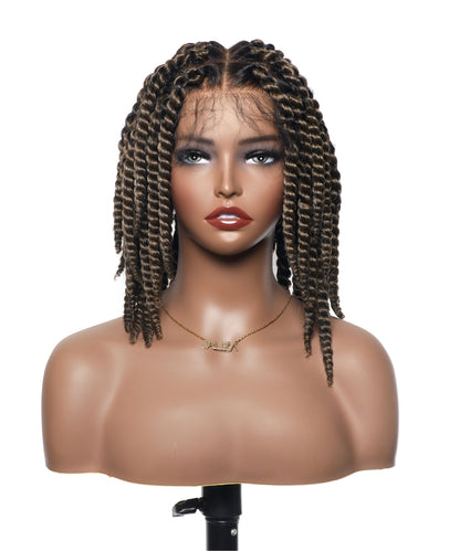 14" Jumbo Twist Pre Bleached Human Hair Lace Base HD Full Lace Braided Wig