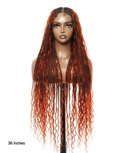 Fire Orange HD Lace Tangleless Boho Box Braided Wig 79 Strands