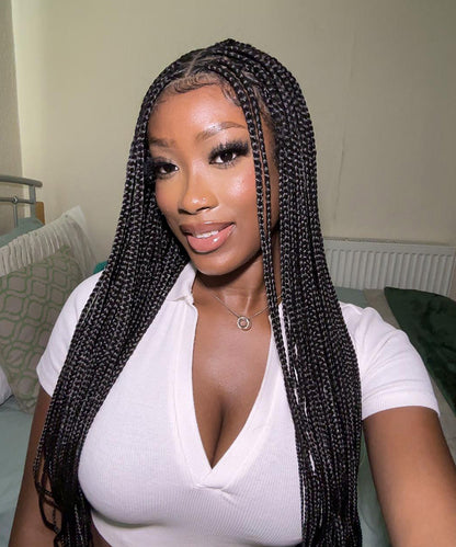 Fancivivi Small Knotless Box Braids Triangle Over Hip-Length 36" Full Hand Tied Lace Braided Wig