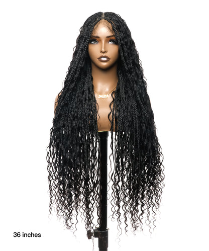 Super High Density Tangleless 36" HD Lace Knotless Boho Small Box Braided Wig 121 Strands  - Human Baby Hair