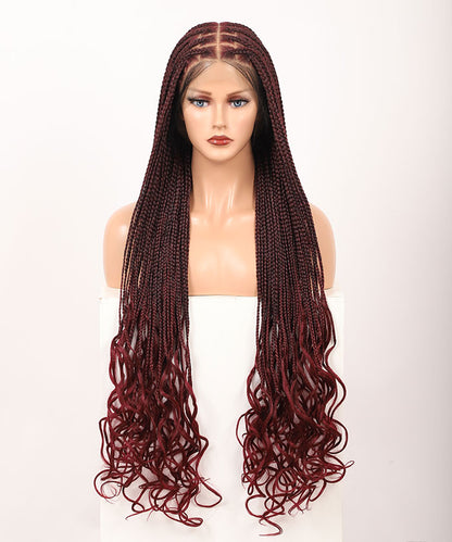 Fancivivi 36" Full Lace Knotless Small Square Box Braids Wig with Loose Wave Ends