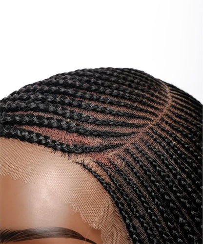 Cornrow Boho Style Box Braided Wig 32" Full Hand-tied HD Lace 86 Strands - No Baby Hair