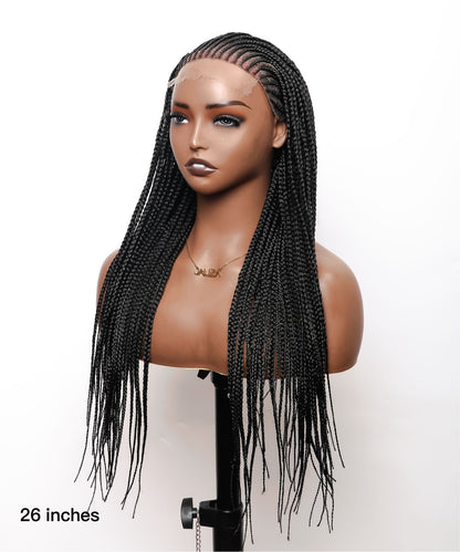 Cornrow Box Braided Wig 26" Full Hand-tied HD Lace 90 Strands - No Baby Hair