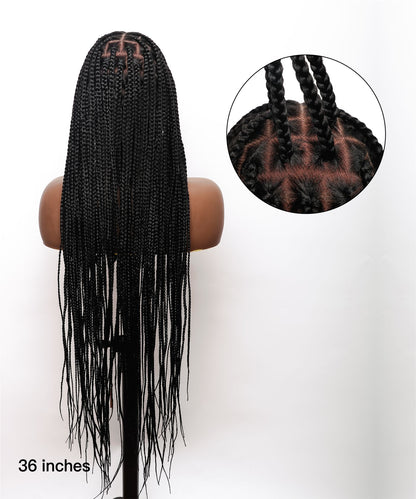 Knotless Box Braided Wig 36" Full Hand-tied HD Lace 79 Strands - Human Baby Hair