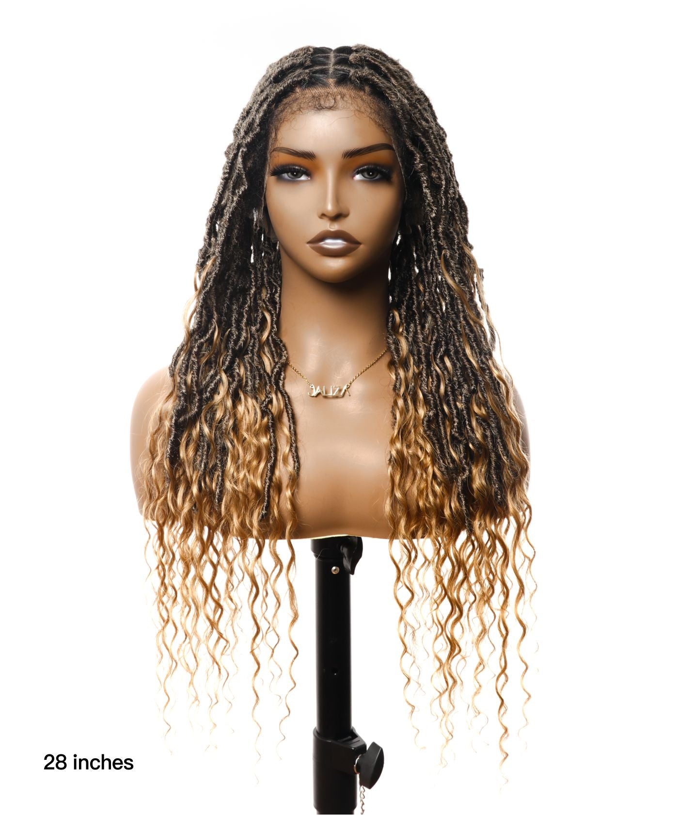 Perruque tressée de style Boho Locs 32 pouces, dentelle HD entièrement nouée à la main, 65 brins - Cheveux de bébé bouclés naturels.