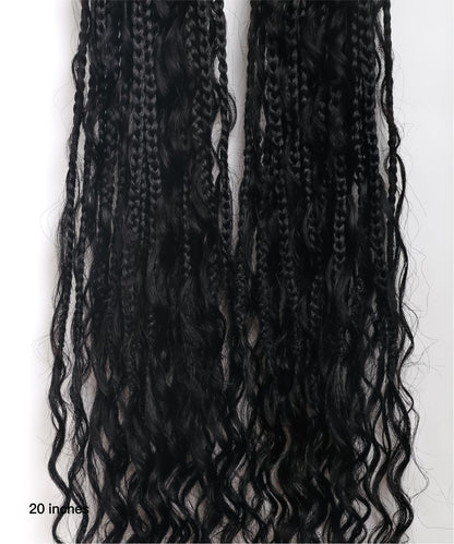 Crochet Boho Box Braids With Human Hair Curls 20"（2 styled curls & curly ends）