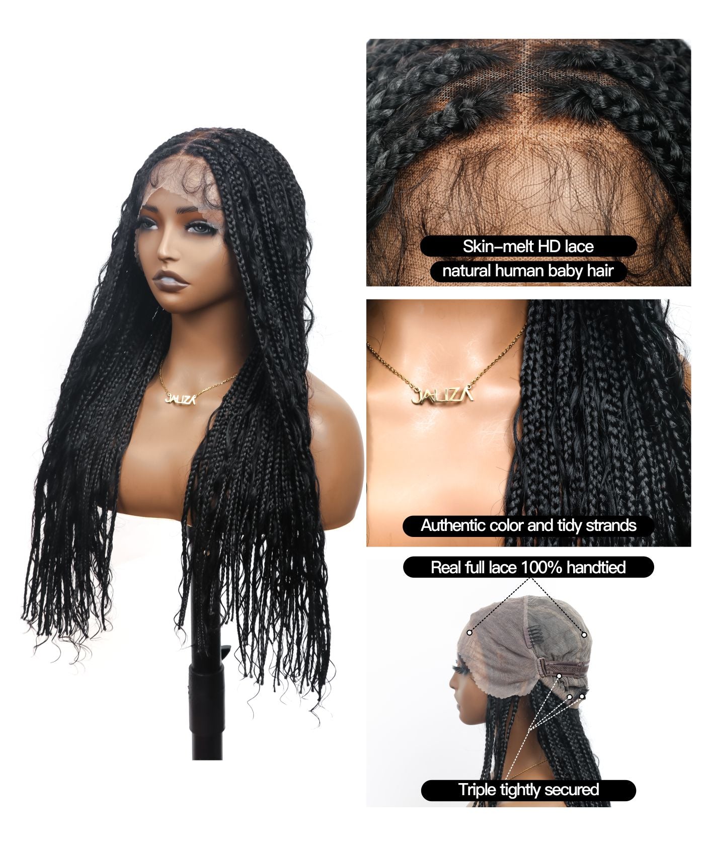 Pre Bleached Tangleless HD Lace Knotless Boho Box Braided Wig 88 Strands - Human Hair Roots & Boho Curls & Baby Hair