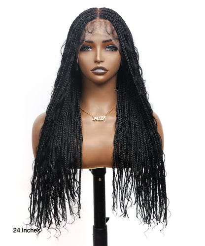 24" Pre Bleached Human Hair Lace Knotless 88 Strands Human Hair Boho Box Braided Wig