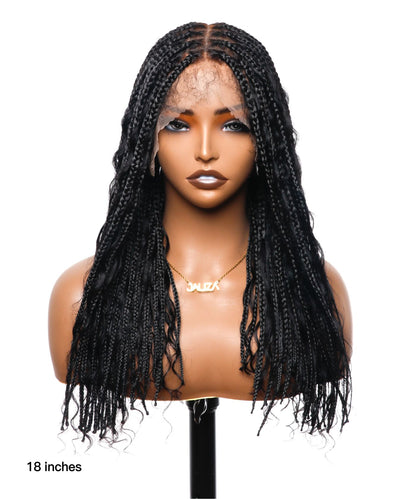 Pre Bleached Human Hair Lace Tangleless HD Lace Knotless Boho Box Braided Wig 88 Strands