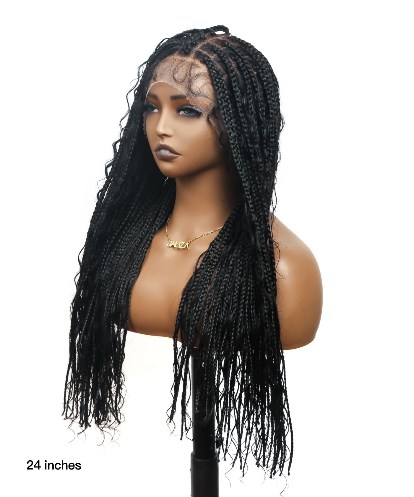 Pre Bleached Tangleless HD Lace Knotless Boho Box Braided Wig 88 Strands - Human Hair Roots & Boho Curls & Baby Hair