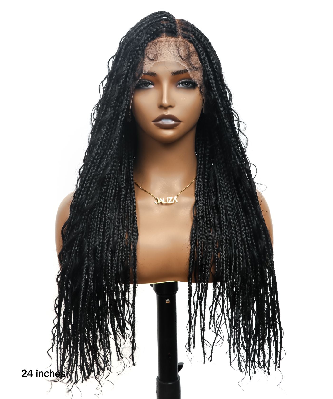 Pre Bleached Tangleless HD Lace Knotless Boho Box Braided Wig 88 Strands - Human Hair Roots & Boho Curls & Baby Hair