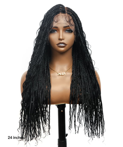 Pre Bleached Tangleless HD Lace Knotless Boho Box Braided Wig 88 Strands - Human Hair Roots & Boho Curls & Baby Hair