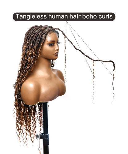 Tangleless Boho Locs Braided Wig HD Lace Human Boho Curls28“ 65 Strands - Human Baby Hair