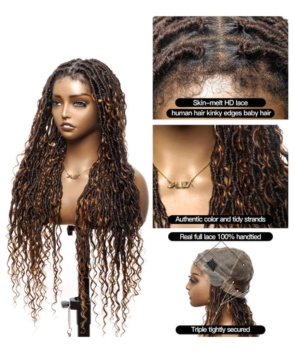 Tangleless Boho Locs Braided Wig HD Lace Human Boho Curls28“ 65 Strands - Human Baby Hair