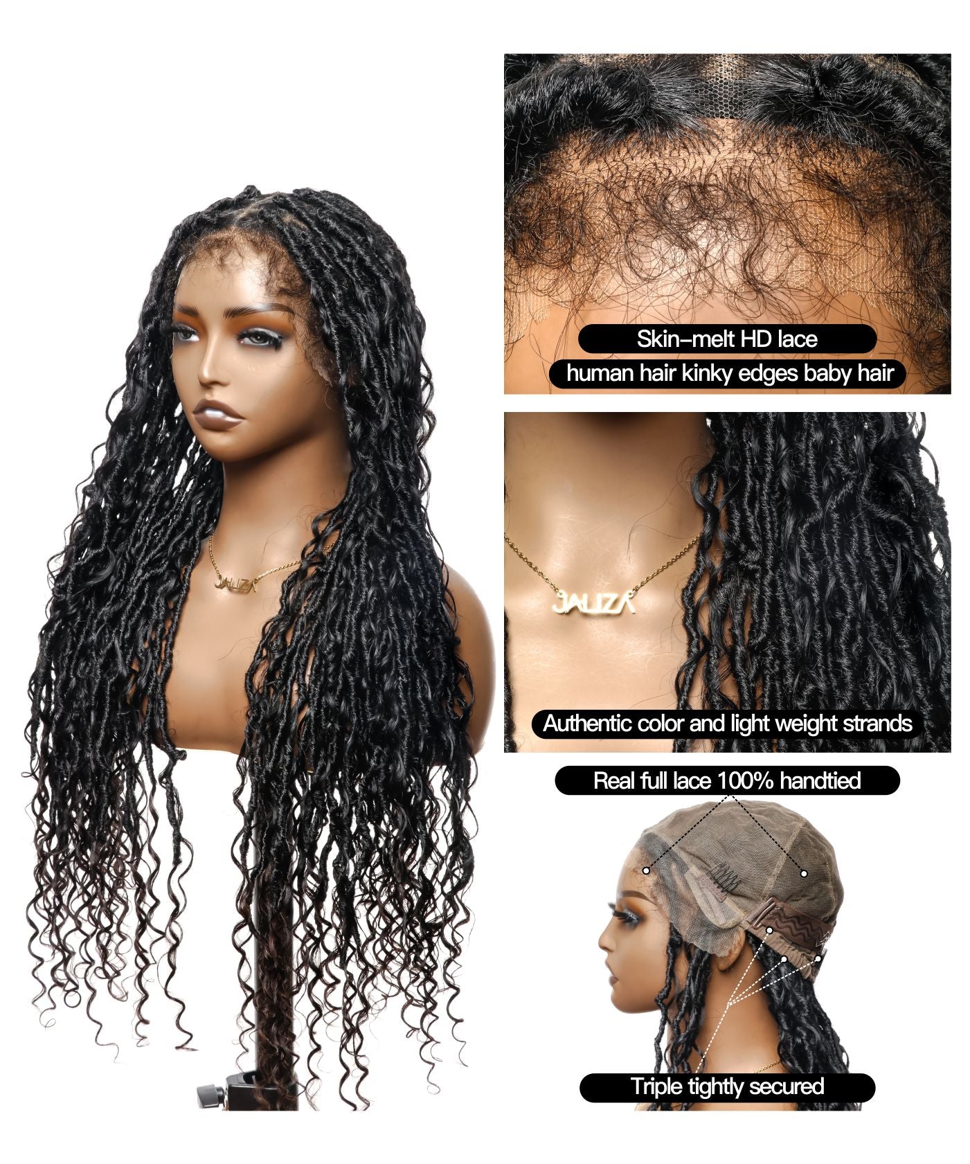 Tangleless Boho Locs Braided Wig HD Lace Human Boho Curls28“ 65 Strands - Human Baby Hair