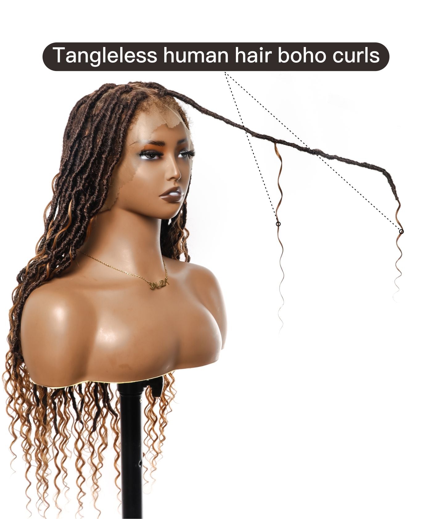 Tangleless 28" Boho Locs Braided Wig Human Boho Curls 65 Strands - Human Baby Hair