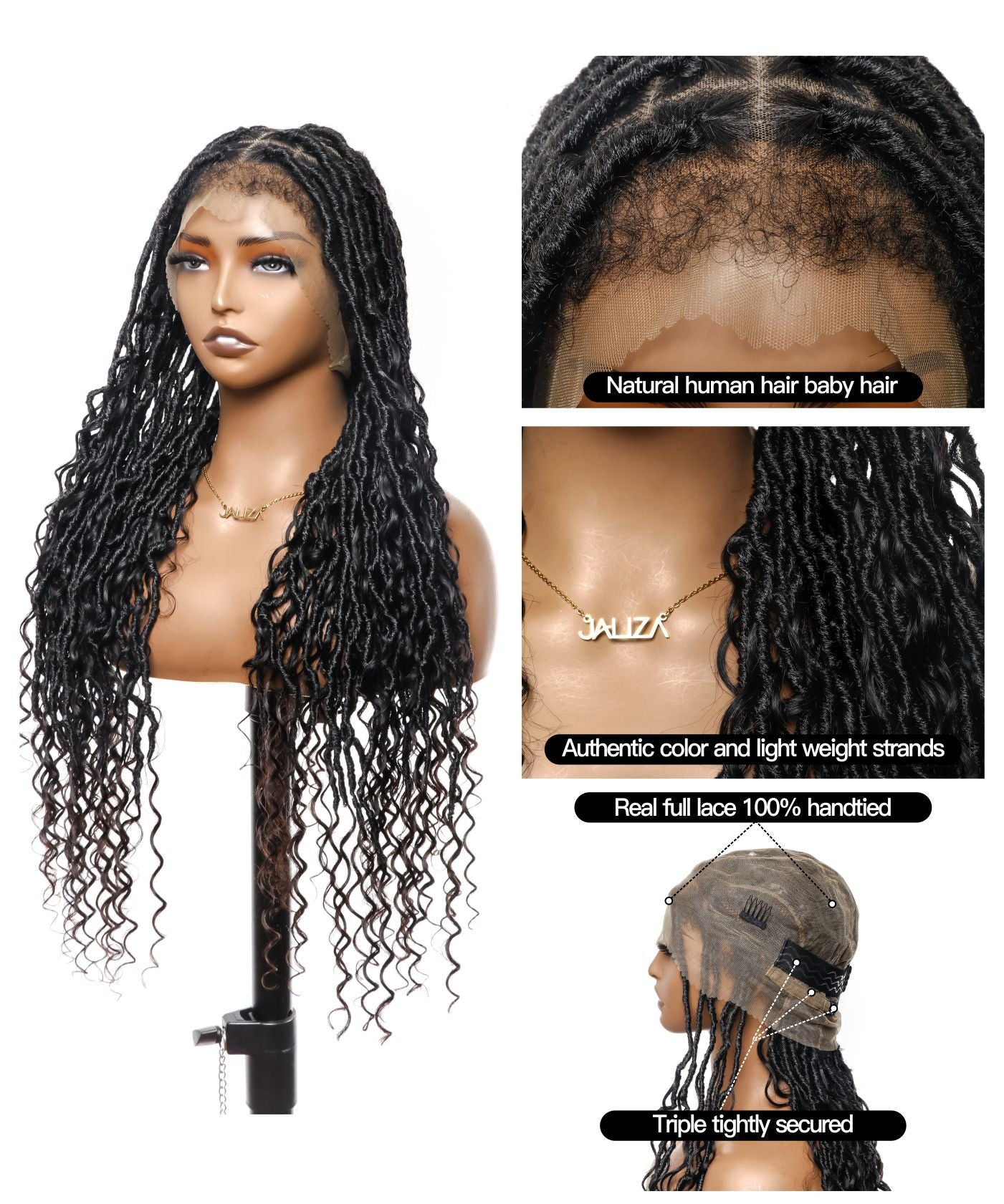 Tangleless 28" Boho Locs Braided Wig Human Boho Curls 65 Strands - Human Baby Hair