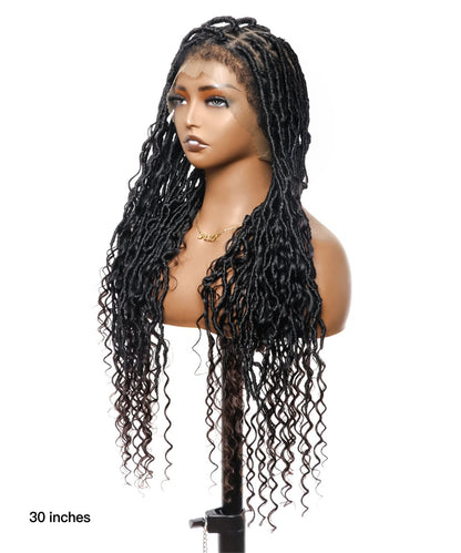 Tangleless 28" Boho Locs Braided Wig Human Boho Curls 65 Strands - Human Baby Hair